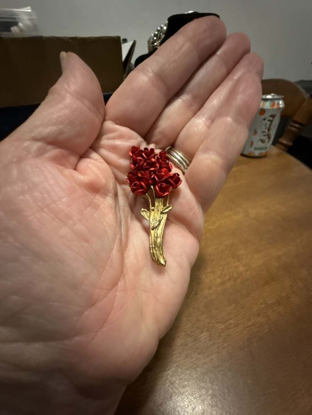 Vintage Red Rose Bouquet Brooch